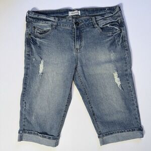Bongo juniors Distressed Denim Capri Shorts Blue Cuffed Cropped Jeans Size 13